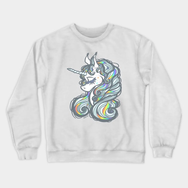 Rainbow Holographic Unicorn Crewneck Sweatshirt by Jan Grackle